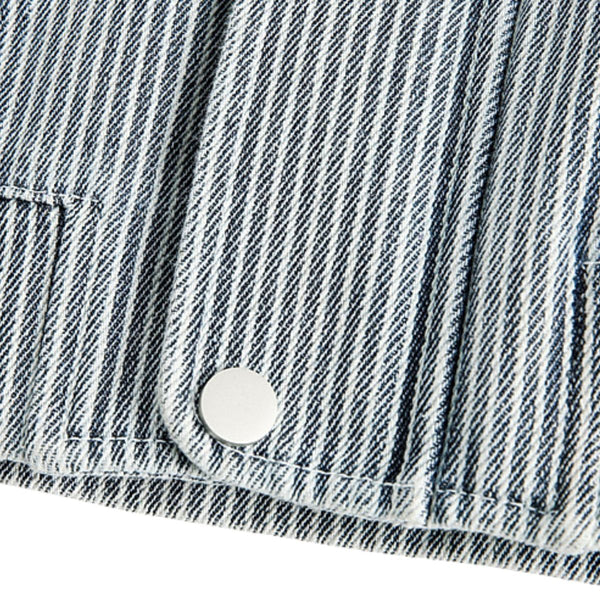 American Striped College Style Embroidered Denim Jacket