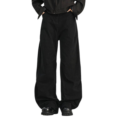 Solid Color Vintage Washed Panel Detail Relaxed Cargo Pants