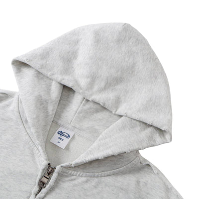 Washed Raw Edge Double Slider Zip Hoodie