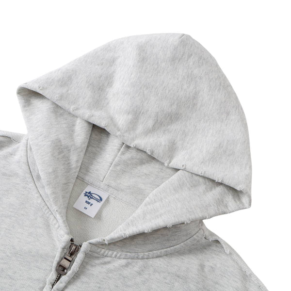 Washed Raw Edge Double Slider Zip Hoodie