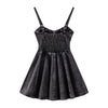 Front-Zip Smocked Denim Mini Dress