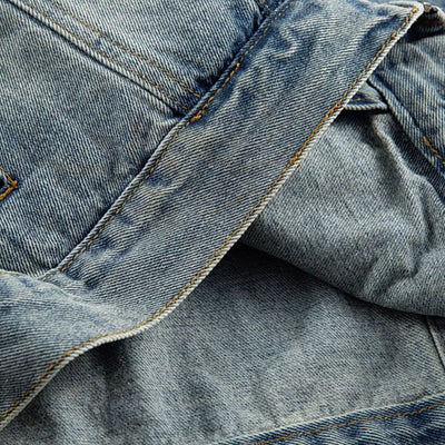 Men's Heavy Washed Distressed Retro Blue Simple Casual Denim Jacket