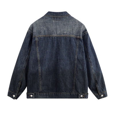 Unisex Retro Street style Distressed Washed Blue&yellow Mud-dyed Denim Jacket