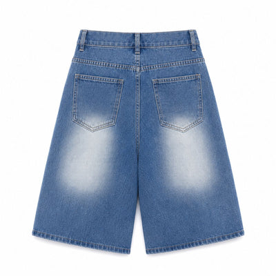 Cartoon Patch Loose Fit Denim Shorts