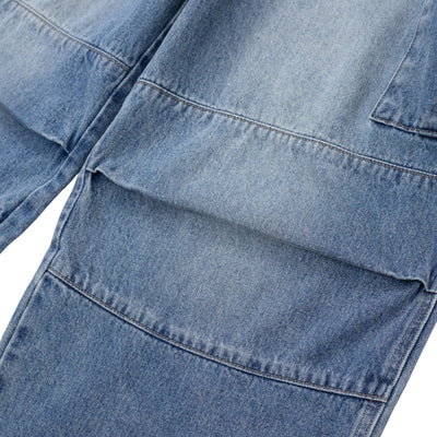 Pleated Vintage Wash Denim Baggy Jeans