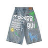 Graffiti Print Loose Fit Denim Shorts