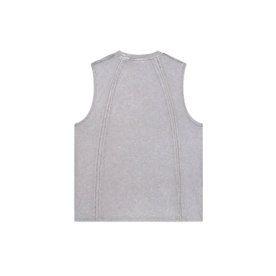 Distressed Raw Hem Patchwork Acid Wash Sleeveless Tank Tee