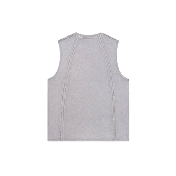 Distressed Raw Hem Patchwork Acid Wash Sleeveless Tank Tee