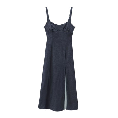 Women's Strappy Denim Maxi Dress