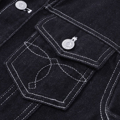 Unisex Textured Silhouette Slim Fit Workwear Denim Jacket