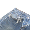 Vintage Washed Distressed Denim Bermuda Shorts with Frayed Panels