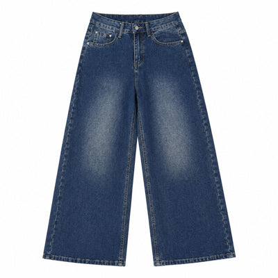Washed Graphic Patchwork Wide Leg Denim Jeans