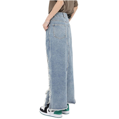 Women's Destroyed Denim Midi Skirt