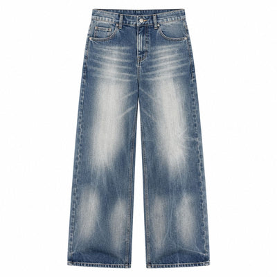 Vintage Stone Wash Relaxed Straight Leg Denim Jeans
