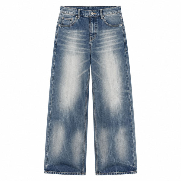 Vintage Stone Wash Relaxed Straight Leg Denim Jeans