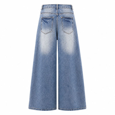 Distressed Pocket Barrel Leg Denim Jeans