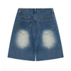 Floral Embroidery Washed Denim Shorts