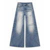 Washed Gradient Distressed Curved Leg Wide Denim Jeans