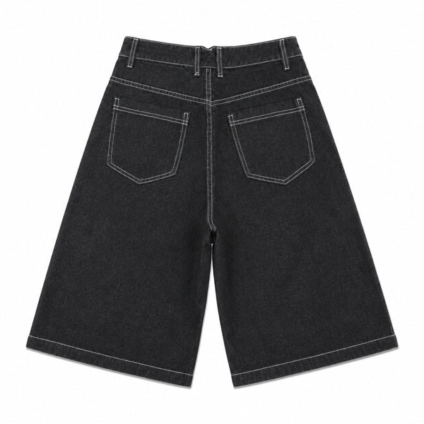 Button Fly Raw Black Denim Shorts