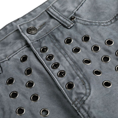 Vintage Washed Eyelet Wide Leg Denim Jeans