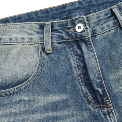 Washed Scythe Silhouette Wide Leg Denim Pants
