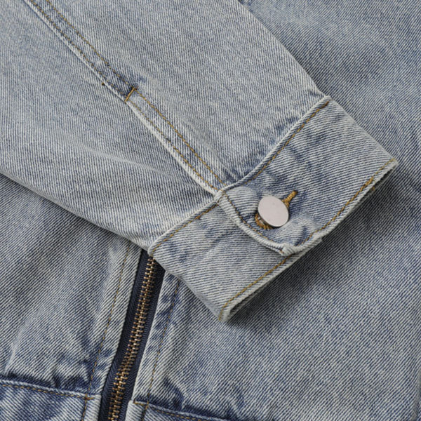 Unisex Loose Retro Workwear Washed Denim Jacket