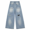Heavy Distressed Curved Wide Leg Denim Jeans