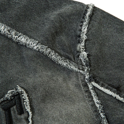 Oversized Stand-up Collar Washed Distressed Denim Jacket