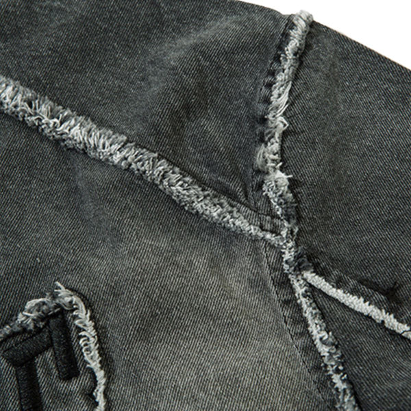 Oversized Stand-up Collar Washed Distressed Denim Jacket