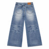 Bleached Rip Curved Wide Leg Denim Jeans