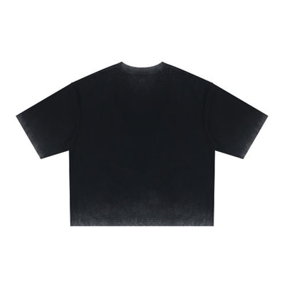 Washed Cotton Boxy Cropped Crew Neck Tee