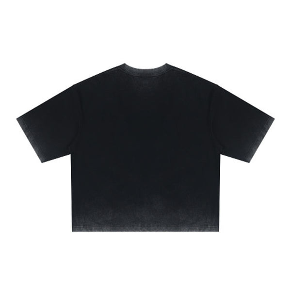 Washed Cotton Boxy Cropped Crew Neck Tee