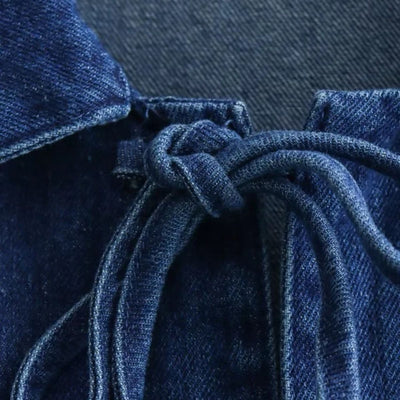 Women's Lapel Long-sleeved Lace-up Washed Denim Shirt