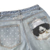 Washed Vintage Star Print Dog Distressed Relaxed Wide-Leg Bermuda Shorts