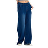 High Waist Vintage Knit Denim Wide Leg Casual Jeans with Pockets