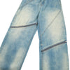 Retro Distressed Washed Baggy Patchwork Zip-Detail Relaxed Straight Fit Denim Jeans