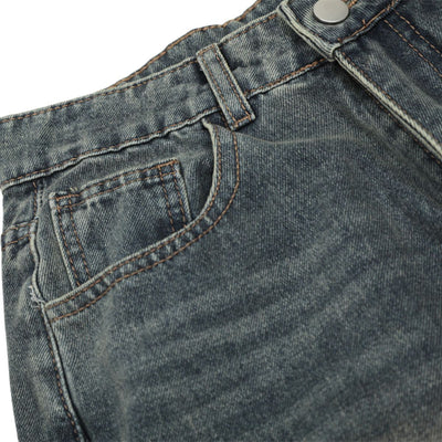 Men's Curved Denim Pants Wide Leg Distressed Paint Splatter Holes