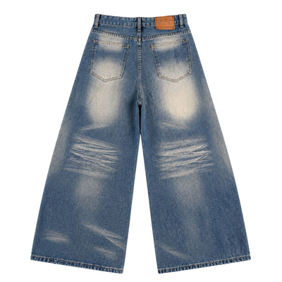Washed Vintage Curved Leg Loose Fit Denim Jeans