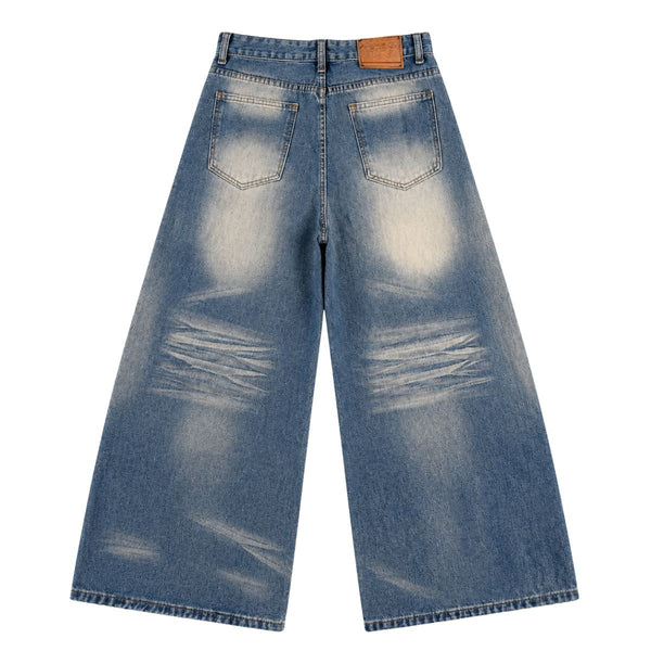 Washed Vintage Curved Leg Loose Fit Denim Jeans