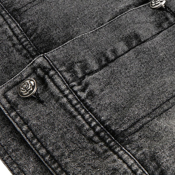 Stitched Diamond Design Relaxed Water-washed Denim Work Jacket