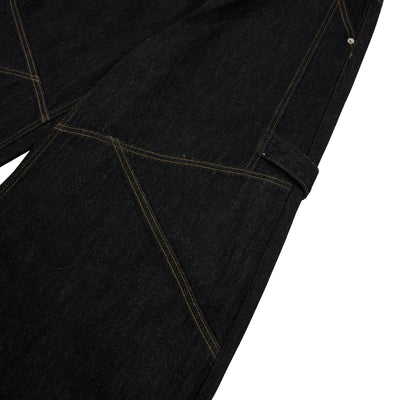 Washed Contrast-Stitch Baggy Relaxed Carpenter Denim Pants