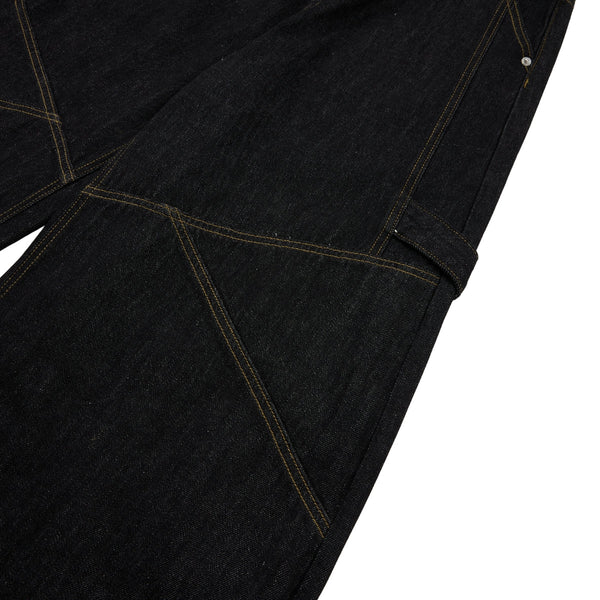 Washed Contrast-Stitch Baggy Relaxed Carpenter Denim Pants