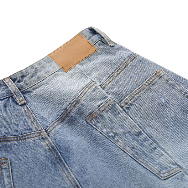 Distressed Washed Wide Leg Denim Shorts