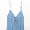 Spaghetti Straps Bow Denim Maxi Dress