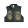 Button-Front Washed Denim Vest