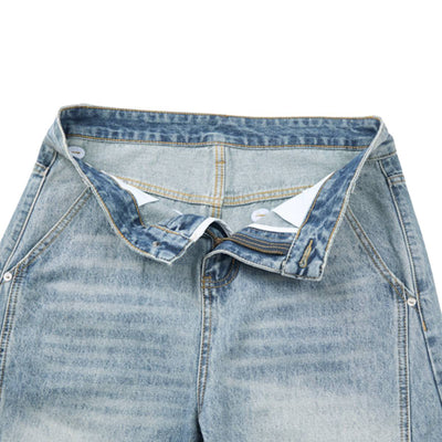 Vintage Washed High Waist Distressed Relaxed Straight Leg Denim Jeans