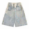 Vintage Graphic Print Relaxed Fit Denim Capri Shorts