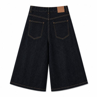 Embroidered Pocket Indigo Denim Shorts