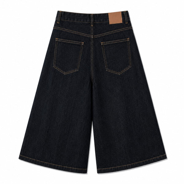 Embroidered Pocket Indigo Denim Shorts