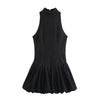 Black Sleeveless High-Neck Ruffled Mini Dress